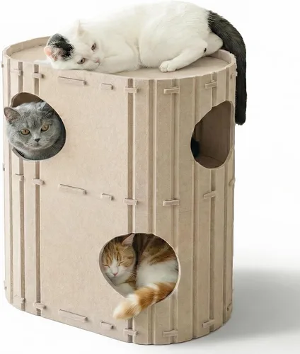 PETKARAY Casa de fieltro para gatos de 2 pisos, cueva de cama grande para gatos de interior, túnel de fieltro para hogares con varios gatos, 23.6 x