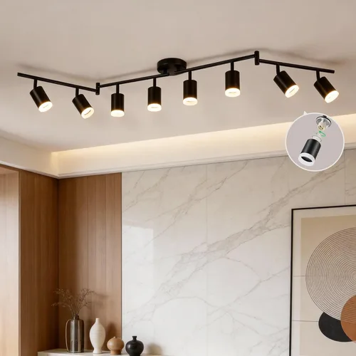 Miniatura 11 de Bojim Kit de Iluminación de Riel de 6 Luces Negras, Modernos Accesorios de Iluminación LED de Riel para Techo, Cabezal de Luz LED Flexiblemente Negro