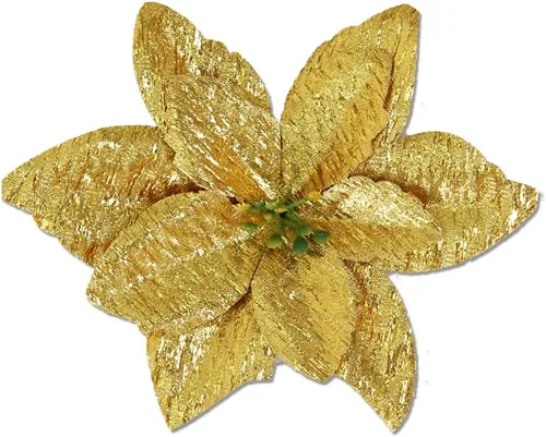 Miniatura 3 de YYCRAFT 12 flores artificiales de seda brillante con purpurina para decoración de árbol de Navidad (plata, 8 pulgadas)