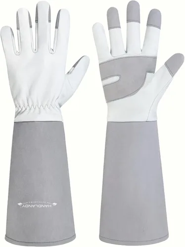 Miniatura 13 de HANDLANDY Guantes de jardinería de cuero, guantes largos a prueba de espinas, guantes de jardín resistentes, longitud al codo, guantes de poda