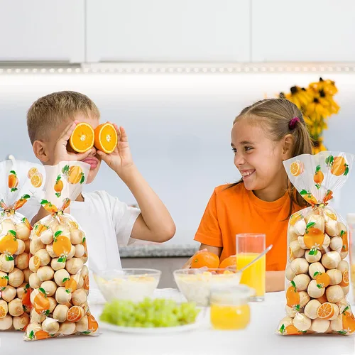 Miniatura 6 de Pajean 100 bolsas para baby shower, color naranja, de plástico, celofán, con 100 lazos dorados para galletas, aperitivos para fiesta de cumpleaños