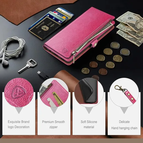 Miniatura 6 de XcaseBar Funda tipo cartera para Samsung Galaxy Note 10 Plus con cremallera y tarjetero de crédito con bloqueo RFID, funda de piel sintética