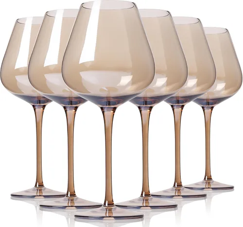 Miniatura 8 de Juego de copas de vino Physkoa Venus de 6 - 532ml Copas de vino ámbar sopladas a mano con tallo, copas de vino de color melanina única, cristalería