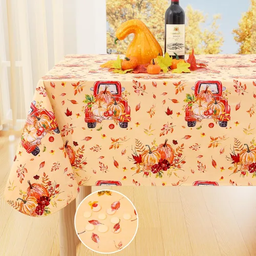 Miniatura 24 de Smiry Mantel redondo de plástico para mesa, mantel de vinilo impermeable con parte trasera de franela para mesas redondas, lavable y a prueba