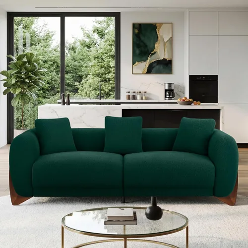 Miniatura 19 de Sofá Sherpa Boucle Moderno Tipo Nube de 3 Plazas de 87", Sofá con Patas de Madera Maciza, Asiento Extra Profundo de 25", Cómodo Sofá Tapizado