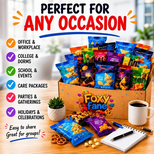 Miniatura 4 de Foxy Fane Caja de regalo navideña de 60 unidades, surtido de 60 bocadillos y golosinas saludables, paquete variado perfecto para el regreso a