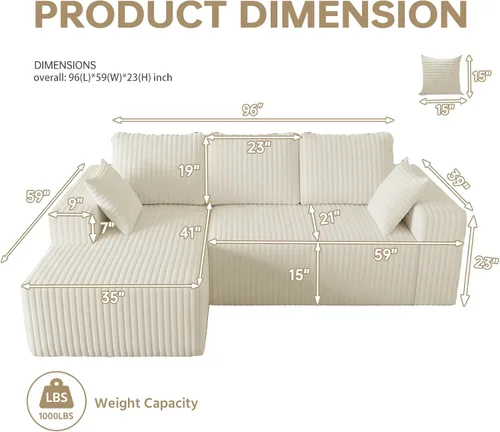 Miniatura 2 de Cloud - Sofá modular en forma de L con asiento profundo, de espuma viscoelástica comprimida de 3 plazas para sala de estar, sofá modular