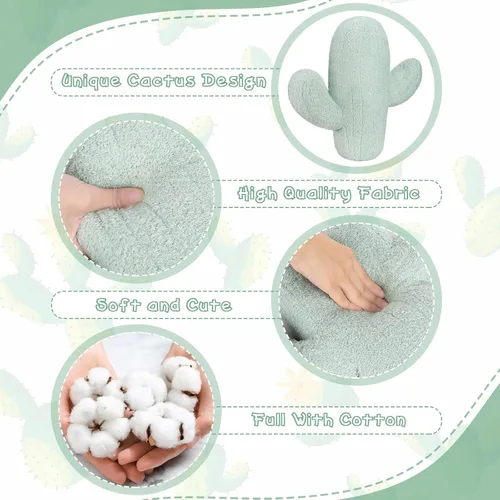 Miniatura 4 de Namalu 2 almohadas 3D con forma de cactus de 16 pulgadas para amantes de las plantas, almohadas decorativas de cactus de felpa, cojín de sofá