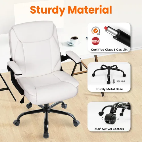 Miniatura 8 de NEO CHAIR Silla de escritorio para oficina y computadora, silla ejecutiva ergonómica de respaldo medio de cuero para juegos con apoyabrazos Blanco