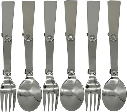 Maydahui Tenedor de cuchara plegable portátil para acampar, 6 unidades, SUS 18/10 (304), tenedores de frutas plegables multifuncionales para viajes