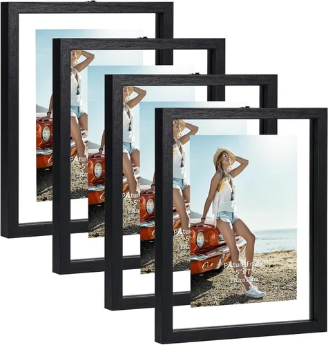 Miniatura 9 de Trwcrt Juego de marcos de fotos de 5 x 7 pulgadas, juego de 4, marcos de fotos flotantes de doble vidrio para exhibir hasta 7 x 9 fotos para mesa