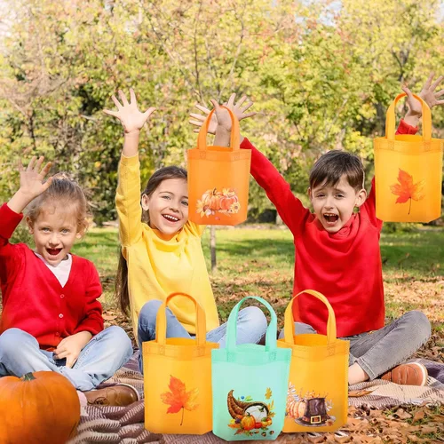 Miniatura 6 de 24 bolsas de regalo de calabaza de Acción de Gracias, bolsas de mano no tejidas de otoño con asas para decoración de fiesta temática de Acción