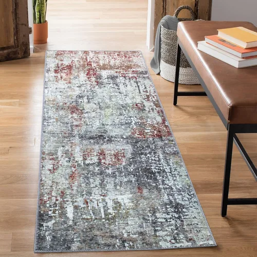 Miniatura 14 de Bloom Rugs Alfombra de pasillo lavable antideslizante de 12 pies – Beige/rosa moderno geométrico para entrada, pasillo, baño y cocina