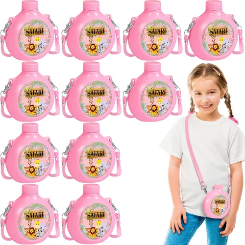 Eaasty Juego de 12 suministros para fiestas de safari en la selva, comedores infantiles con correa, botella de agua reutilizable de plástico de 10
