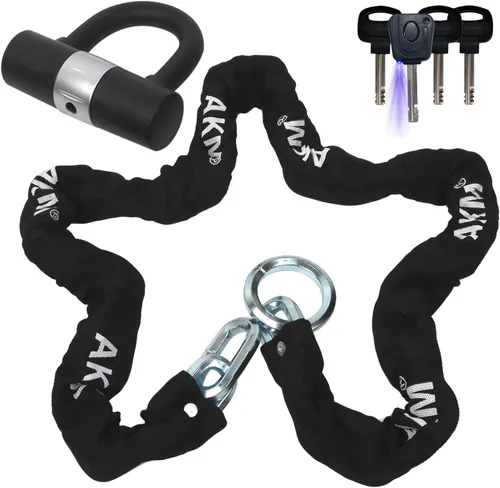 Miniatura 15 de AKM Candado de cadena para bicicleta de 47.2 in/4 pies, resistente, duradero, 0.472 in de grosor, antirrobo, cadena de bicicleta con 4 teclas