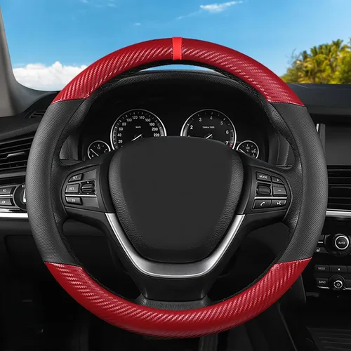 Miniatura 25 de Funda universal para volante de automóvil con masaje 3D, 14.5-15 pulgadas, fundas de cuero de fibra de carbono negras, transpirables