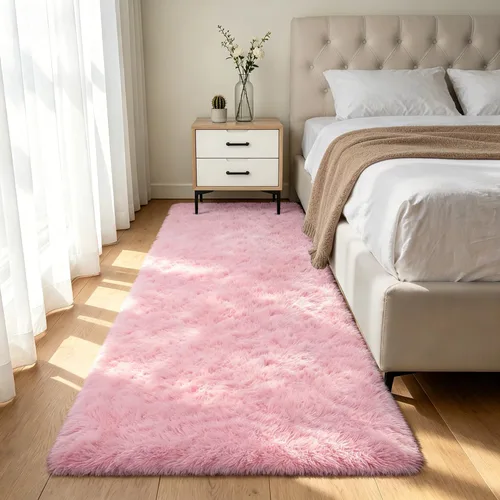 Miniatura 33 de Alfombra peluda para dormitorio, sala de estar, 2 x 6 pies, antideslizante, esponjosa, suave, alfombra lanuda beige y blanca para sala de estar
