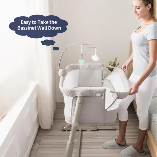 Miniatura 5 de RONBEI Cuna de bebé para el costado de la cama, con malla transpirable, cuna de moisés ajustables en altura para bebé/recién nacido/lactantes Gris