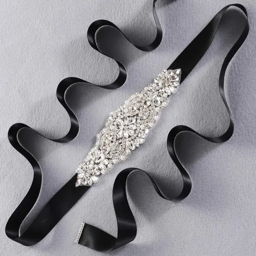 Miniatura 5 de Yanstar Cinturón de novia con diamantes de imitación para boda cinturón hecho a mano cuentas de cristal cinturón de vestido de boda
