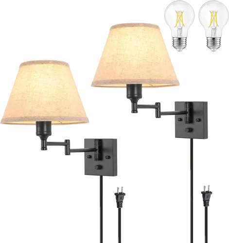 Miniatura 12 de TRLIFE Aplique de pared regulable con control remoto, temperatura de color ajustable de 2700K a 6500K, luces de pared con brazo oscilante de latón