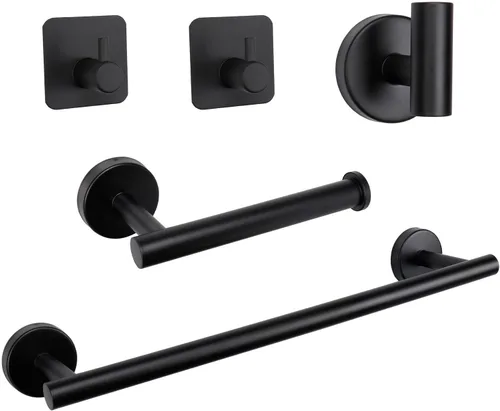 TocTen Juego de Accesorios para Baño, Juego de Barras para Toallas de Baño de Acero Inoxidable Grueso Incluyendo Toallero para Baño+Portapapel Negro