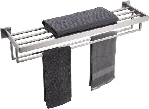 Miniatura 10 de KOKOSIRI Toallero negro mate de 24 pulgadas, estante de toalla de baño con barras de toalla dobles SUS304 de acero inoxidable montado en la pared