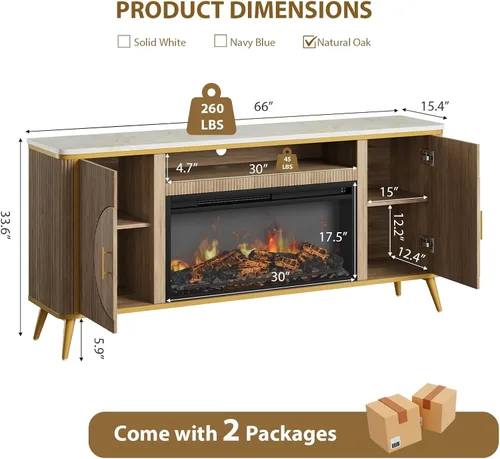 Miniatura 2 de Soporte de TV con chimenea acanalada de hasta 80 pulgadas, moderno centro de entretenimiento con chimenea eléctrica de 30 pulgadas, consola