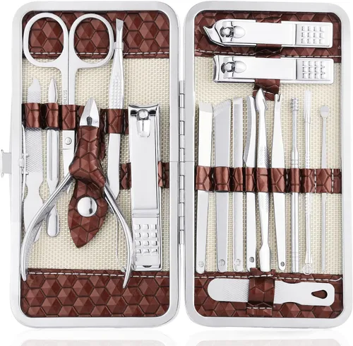 Miniatura 10 de Yougai Juego de cortaúñas para hombres y mujeres, juego de manicura de regalo de 18 piezas, kit de manicura de acero inoxidable, herramientas