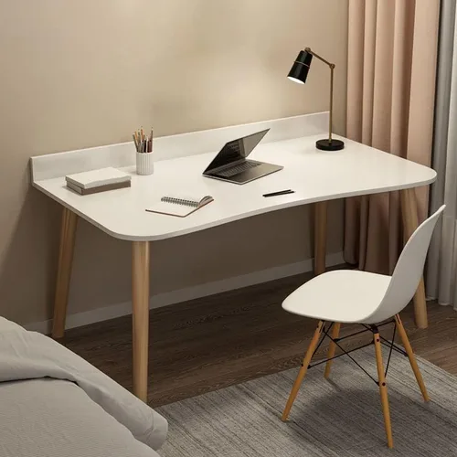 Miniatura 21 de Escritorio de estudio de oficina contemporáneo, escritorio contemporáneo para computadora, escritorio de trabajo con patas de madera, blanco, sin