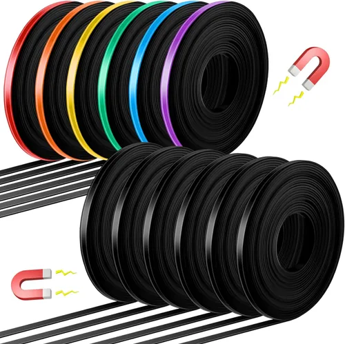 AmazingSpark 12 rollos de cinta magnética en rollo de tiras finas de 1/4 pulgadas x 19.7 pies, línea de cinta magnética para pizarra blanca, línea 7