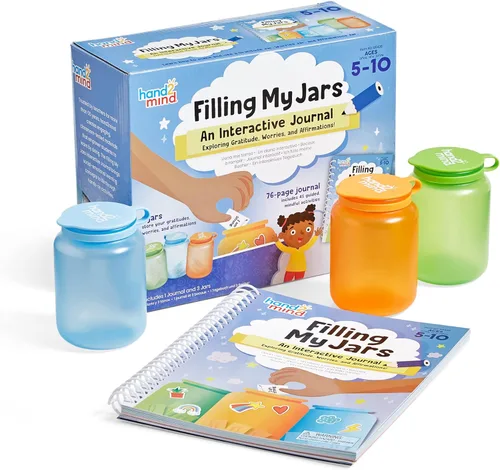hand2mind Llenando Mis Frascos - Diario Interactivo, Actividades de Mentalidad de Crecimiento y Gratitud para Niños, Afirmaciones Positivas para