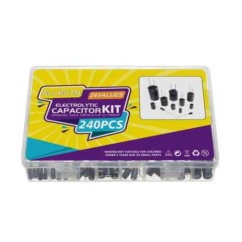 Miniatura 5 de Juego surtido de condensadores electrolíticos de 24 valores de 0.1uF a 1000uF 10V 16V 25V 50V en línea de condensadores de aluminio