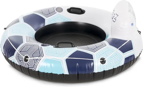 Miniatura 8 de Bestway 15496 CoolerZ Rapid Rider Inflatable River Lake Pool Inner Tube Float with Built in Backrest and Wrap Around Grab Rope, Blue Hexagon