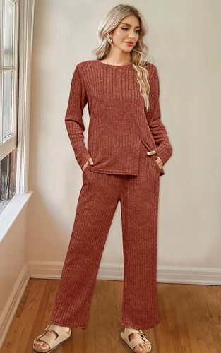 Miniatura 2 de WIHOLL Conjuntos de dos piezas para mujer, conjunto de descanso acogedor suéter con bolsillos