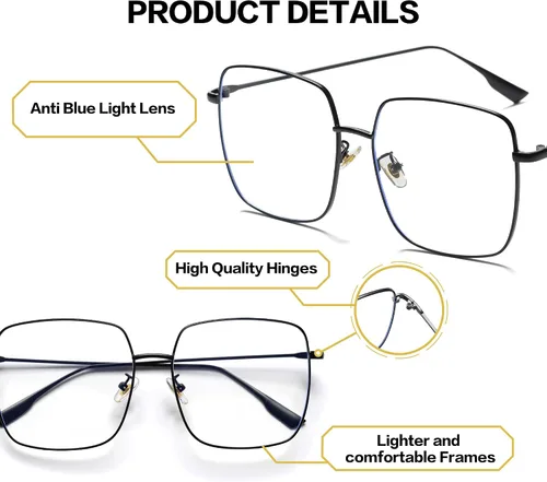 Miniatura 2 de Lentes de lectura cuadrados de gran tamaño para mujeres y hombres, anteojos con filtro de luz azul, lectores de marco de metal grande con protección