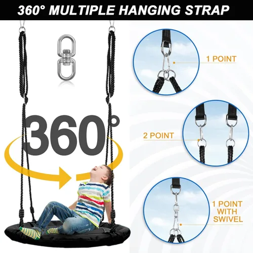Miniatura 3 de Odoland Columpio de árbol para niños al aire libre, plataforma Oxford impermeable 900D, columpio redondo para patio trasero con cuerdas colgantes