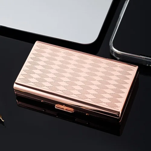 Miniatura 7 de Estuche Goshentech Retro de Metal en Forma de Rombos con Patrón Espacial, Capacidad para 14, Metal Chapado en Oro Rosa, Doble Cara, Estuche