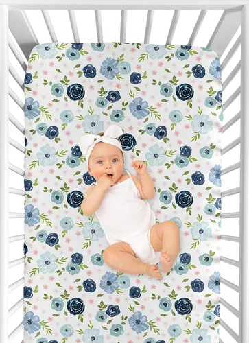 Miniatura 4 de Sweet Jojo Designs Sábanas ajustadas para cuna de bebé (rosa/azul bohemio floral) para niñas, guardería infantil, habitación de niños pequeños