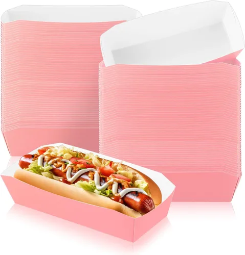 Miniatura 10 de Yeaqee 100 bandejas de papel de 7 pulgadas desechables para perros calientes, alimentos, nachos, botes para perros calientes, platos de comida Negro