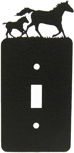 Mare & Foal - Placa de pared para interruptor de luz de palanca (palanca simple, negro) - Fabricado en Estados Unidos