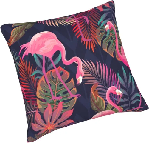 Miniatura 2 de Juego de 2 fundas de almohada con diseño de flamencos rosados con plantas tropicales, fundas para sofá, oficina, dormitorio, decoración del hogar