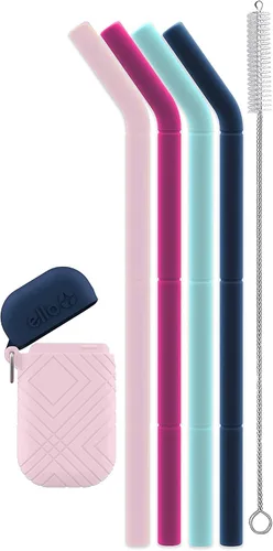 Miniatura 3 de Ello Impact - Paquete de pajitas de silicona reutilizables con funda de transporte plegable y almacenada, popote portátil para fiestas, viajes