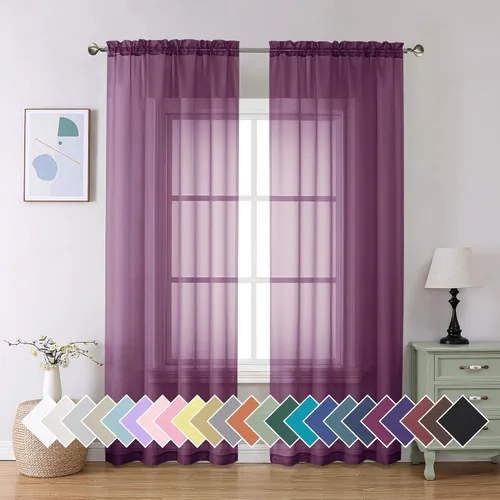 Miniatura 194 de Aiyufeng 2 paneles de cenefa transparente negra de 14 pulgadas de largo, cortinas cortas negras transparentes para dormitorio, cortinas de cocina