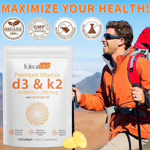 Miniatura 6 de 2 Bolsas de Suplemento de Vitamina D3 K2 en Cápsulas Blandas, Cápsulas Blandas de Vitamina D3 K2 con 10000 UI Apoyan la Salud del Sistema Inmune