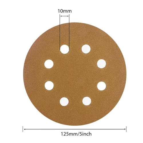 Miniatura 5 de Discos de lijadora orbitales de 5 pulgadas, patrón de 8 agujeros, paquete de 100, papel de lija de gancho y bucle para lijadoras DA, pintura