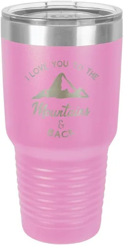 Miniatura 21 de Vaso negro de 30 onzas con popote y tapa superior deslizante con texto en inglés "I love you to the mountains and back", color negro