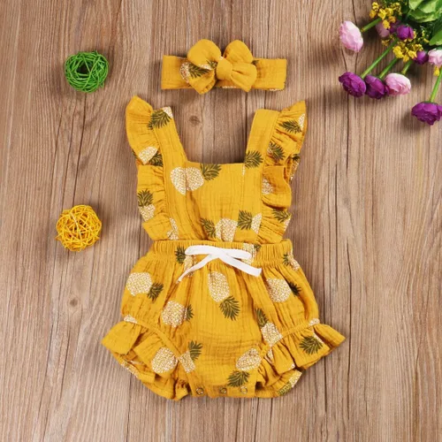 Miniatura 2 de Mameluco con volantes para bebé recién nacida, con diadema, ropa de verano