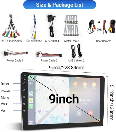 Miniatura 7 de Haudio Estéreo de auto de doble DIN de 9 pulgadas con Apple CarPlay/Android Auto, pantalla táctil HD con Octa-Core, Mirror Link, 4+64GB, BT 5.1