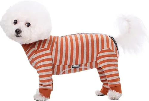 Miniatura 10 de Traje de recuperación a rayas para perros, mameluco para cachorros después de la cirugía para perros hembras y machos, pijama de manga larga tipo