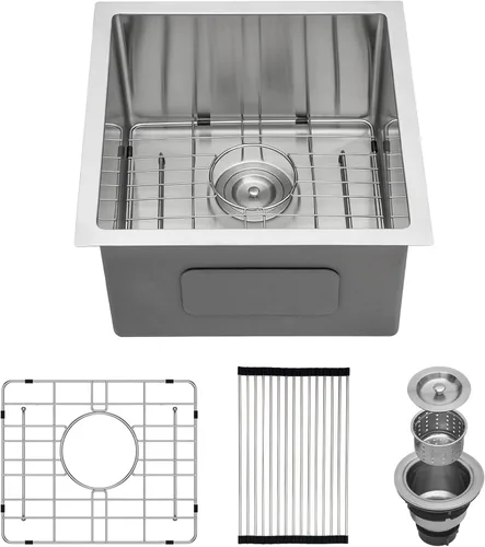 Miniatura 23 de Lordear Fregadero de cocina para interiores y exteriores de 15 x 17 con grifo plegable, Samll Bar Prep 16 calibre T304 de acero inoxidable